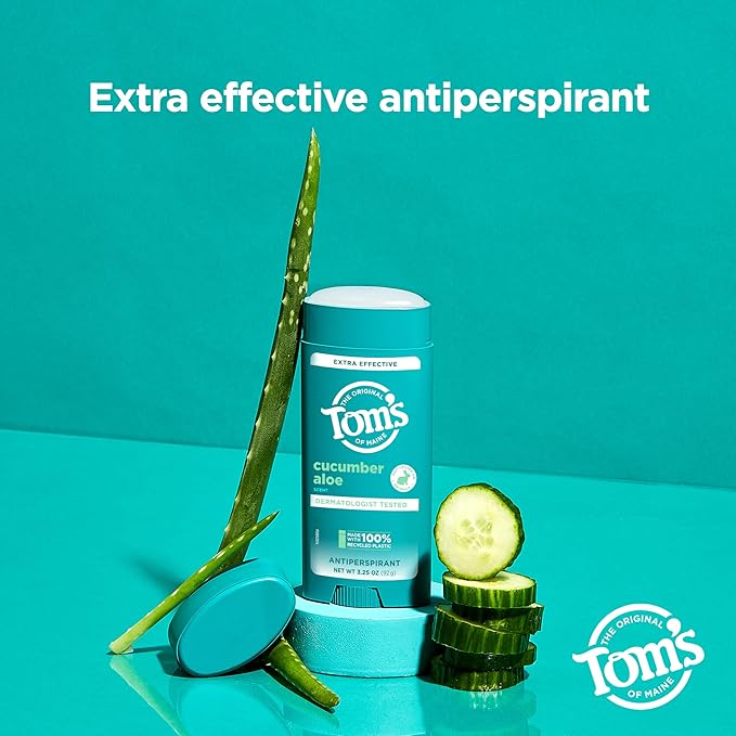 Tom’s of Maine Cucumber Aloe Antiperspirant, For Women and Men, 3.25 oz (2 Pack)