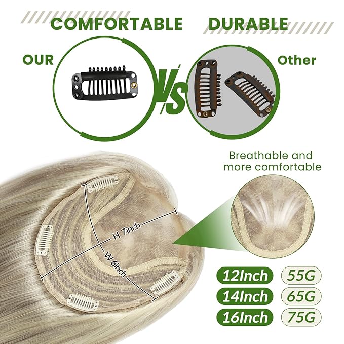 HAIR Toppers Real Human Hair 150 Density 16 inch 75 grams 6x7 inch Caramel Blonde Highlighted Blonde lace Silk Base for Women（#18P60 16inch）