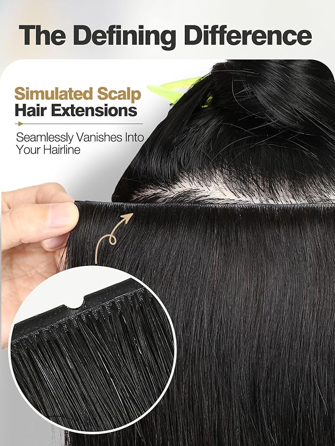 Twin Tab Butterfly Genius Weft Human Hair Extensions Latest Double Invisible Real 100% Remy Human Hair Weft with Micro Bead Simulated Scalp Hair Extensions100g 7ps 18 Inch Black