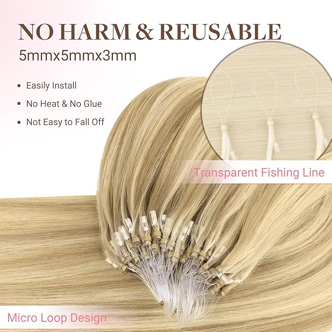 GOO GOO Micro Link Hair Extensions Real Human Hair, Upgraded 100g 100S, 24 Inch Cold Fusion Microlinks, Invisible Remy Hair, 16/22 Light Blonde Highlighted Golden Blonde