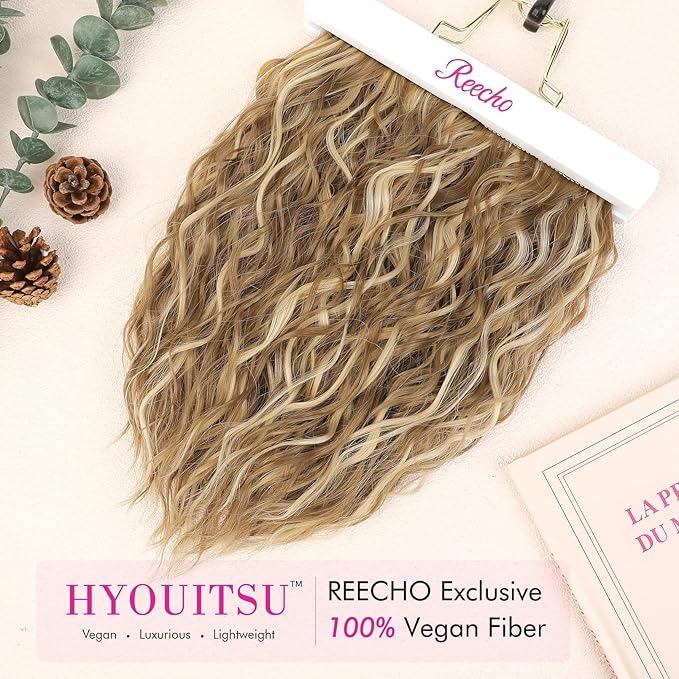 REECHO Clip in Hair Extensions, 4PCS Hair Extensions 12" Short Curly Wavy Blonde hair extensions Invisible Lace Weft Natural Soft Hairpieces for Women – Golden Blonde with Highlights