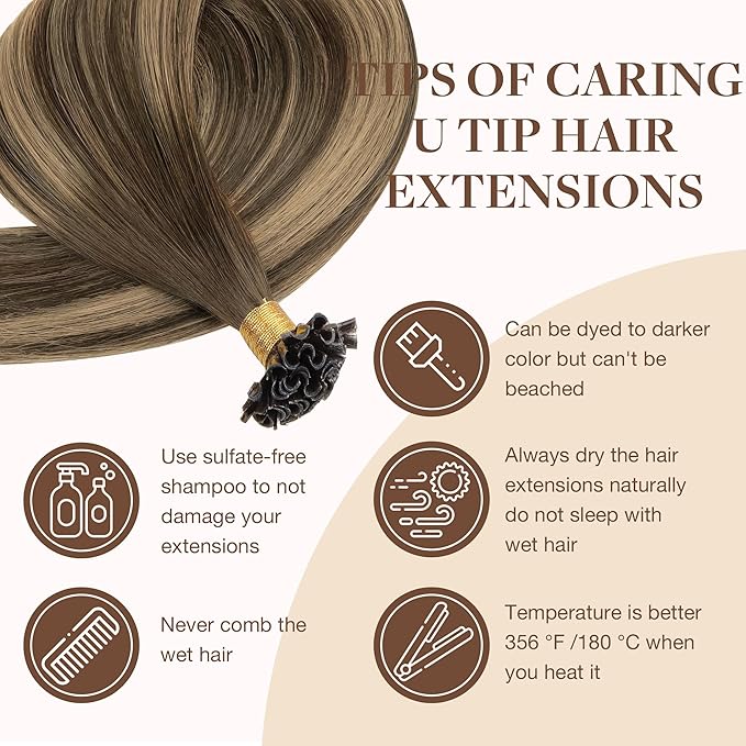 GOO GOO U Tip Hair Extensions Real Human Hair, 22in 50g 50S, Hot Fusion, Invisible Remy Hair Extensions, 4/27/4 Balayage Chocolate Brown to Caramel Blonde
