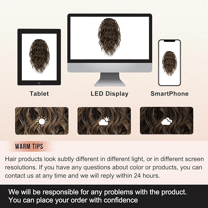 FLUFYMOOZ Ponytail Extension, 12" Short Claw Ponytail Extension Wavy Curly Jaw Clip in Pony tails Hair Extension Natural Synthetic Hairpiece for Women (Medium Brown Auburn)