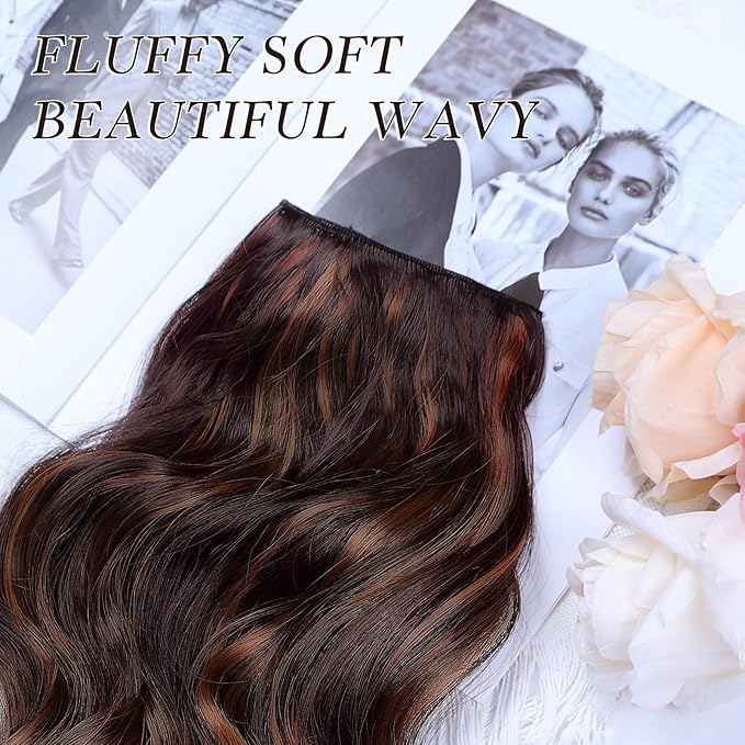 NAYOO Clip in Hair Extensions for Women 14 Inch Short Wavy Curly Auburn Mix Chestnut Hairpieces Full Head Synthetic Hair Hairpieces(6PCS,Auburn Mix Chestnut)
