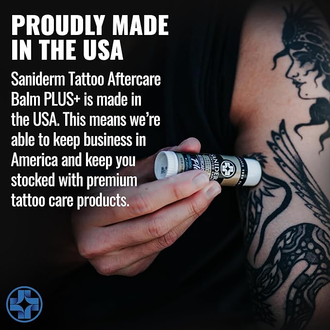 Saniderm Tattoo Aftercare Balm PLUS+ - Small (0.6 oz) – Petroleum Free, Organic Tattoo Moisturizer Infused with Colloidal Silver, Lavender Oil, and Other Natural Ingredients