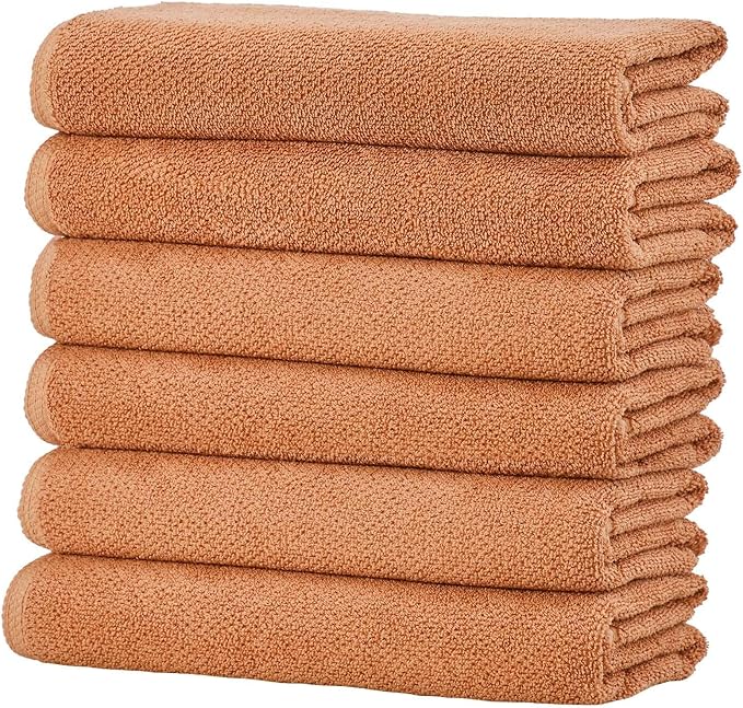 Great Bay Home 100% Cotton 6 Pack 26x16 Hand Towel Set - Absorbent, Quick-Drying, Durable Towels for Bathroom Decor - Low-Twist, Two-Ply Fibers (Clay)