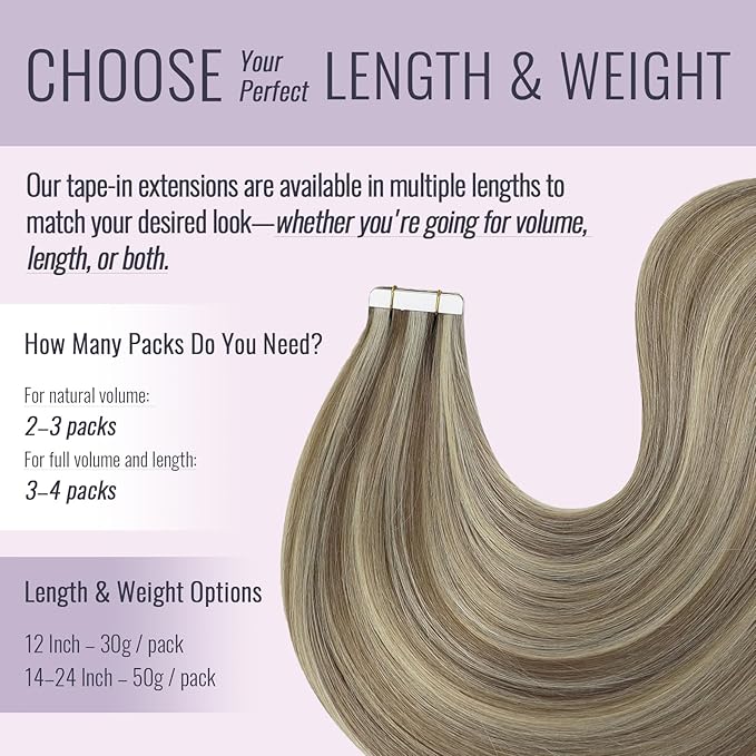 Fshine Hair Extension Tape ins 20 pcs 50 g 12 Inch Highlight Tape in Hair Extensions Color Light Brown and Highlighted Platinum Blonde Glue in extensions,for Women, Ladies & Girls