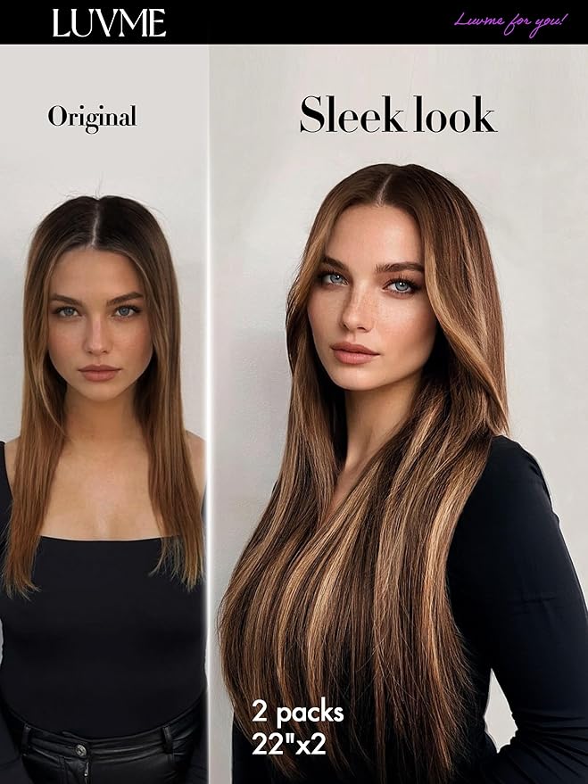 LUVME Straight Seamless 110g 7Pcs Clip in Hair Extensions Full Max with 14inch Remy Human Hair Extensions, Highlight Color 100% Real Soft