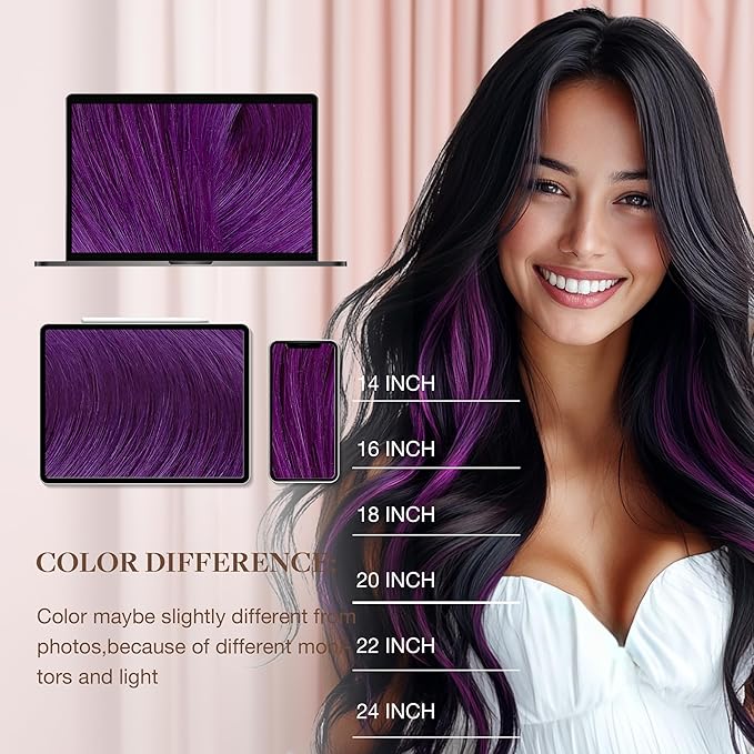 GOO GOO Colored I Tip Hair Extensions, Real Human Hair, 24inch 50g 50S, Cold Fusion I Tip, Invisible Remy, Purple