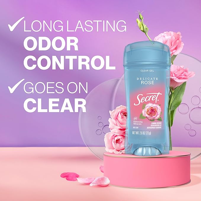 Secret Fresh Antiperspirant Deodorant for Women, 72hr Breathable Sweat & Odor Protection, Instant Freshness & Gentle, PH Balancing Minerals, Clear Gel, Delicate Rose Scent, 2.6 oz