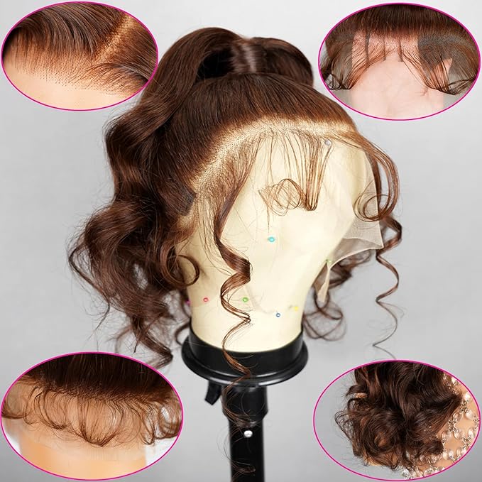 Brown Body Wave 360 Lace Front Wigs Human Hair Pre Plucked Lace Front Wig Human Hair 360 Wigs Human Hair 200% Density Wigs For Black Women (24inch,Brown 360 Body Wave wig)
