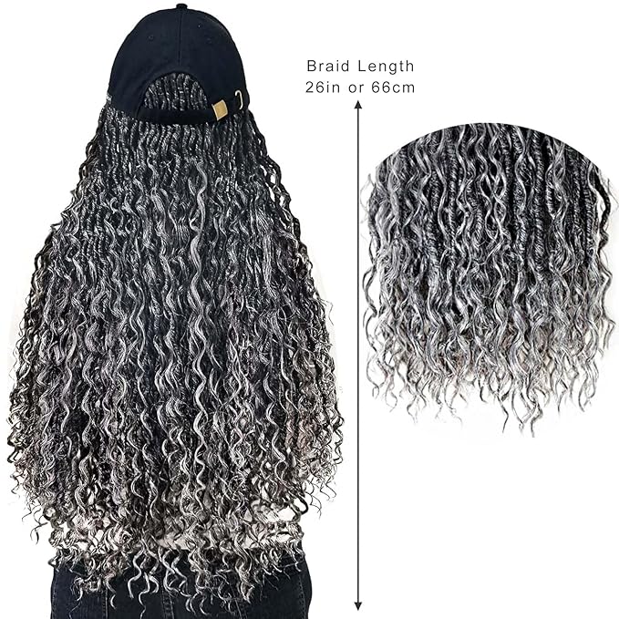26" Boho Goddess River Locs Crochet Hair Extensions Gradient Grey, Shine Heart Baseball Cap Wigs for Women