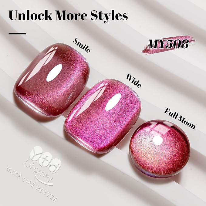 YTD Likomey Cat Eye Gel Nail Polish,High Shine Glass 15ml Maple Hot Pink Magnetic Shimmer Glitter Translucent Jelly Salon Home Fall Winter UV Color Varnish with Magnet Stick,HEMA Free TPO Free,MY508