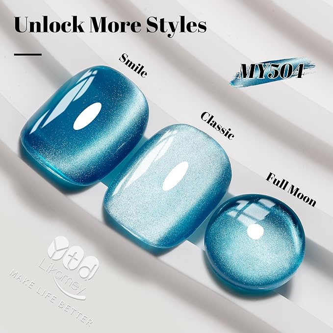 YTD Likomey Cat Eye Gel Nail Polish,Silk Glass 15ml Blue Magnetic Shimmer Glitter Moonlight Jelly Shiny Salon Home Fall Winter UV Color Varnish with Magnet Stick,HEMA Free TPO Free,MY504