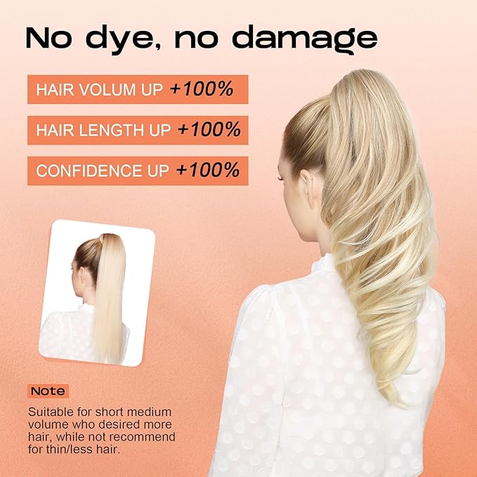 SEIKEA Ponytail Extension, 18" Wavy Claw Clip in Hair Extensions for Women, Lightweight Fluffy Synthetic Ponytail Hairpiece, Natural Soft & Easy to Wear, for Short & Medium Hair Dark Light Blonde