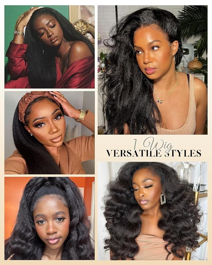 Kinky Straight 3 in 1 Half Wig Human Hair 200% Density for Women, Glueless Wear & Go No Lace Flip Over Wig, Seamless Beginner-Friendly Clip In Half Wigs, 28 Inch