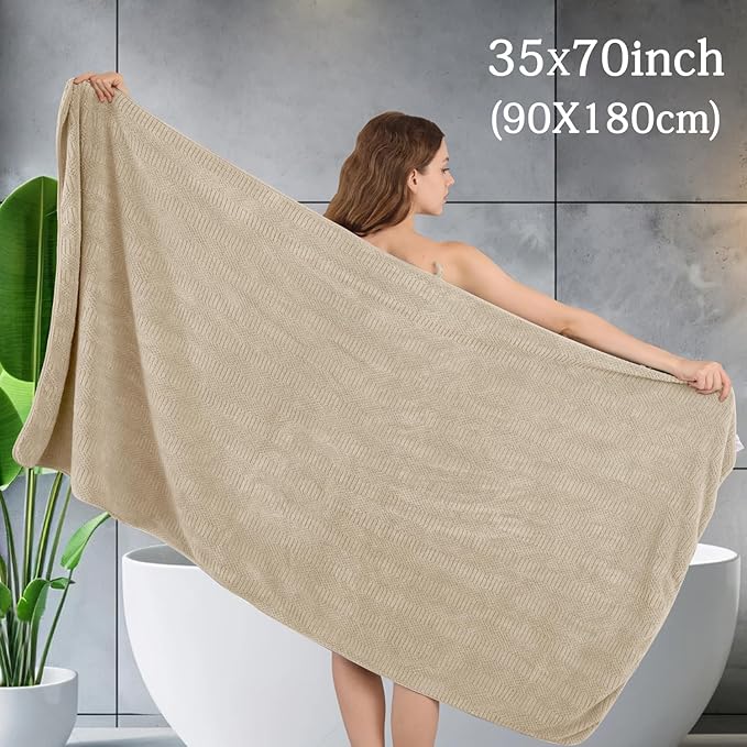 Ycosy 4 Pack Extra Large Microfiber Bath Towels Set,35x70 inches,600GSM,Less Lint Highly Absorbent Super Soft & Quick Dry,Oversized Bath Towels,Perfect for Bathroom Gym Pool,Camel
