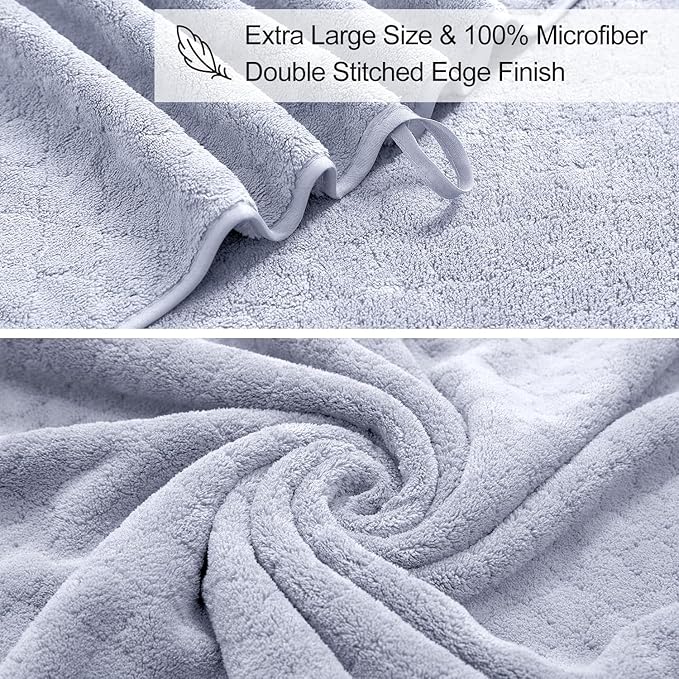 8-Piece Bath Towels Set,2 Oversized Bath Sheet,2 Hand Towels and 4 Washcloths - 600 GSM Soft Microfiber Highly Absorbent Quick Dry Shower Towel Collection for Bathroom Hotel and Spa,Light Purple