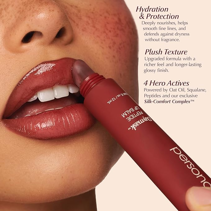 PERSONA Daymask Peptide Lip Balm | Rich, Glossy Hydration | With Oat Kernel Oil, Squalane & Peptide Complex | Vegan, Fragrance-Free, Sensitive-Lip Safe (0.3 oz) | Made in USA, Pomegranate