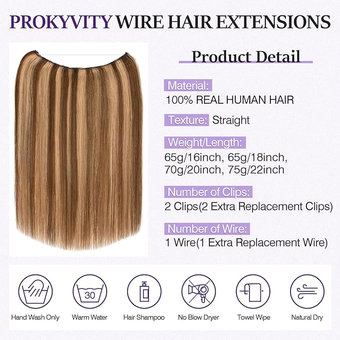 Halo Hair Extensions Real Human Hair,Halo Hair Extension 100% Human Hair, Wire Hair Extensions,Straight 4P27 Medium Brown Mixed Dark Blonde 14inch/60g