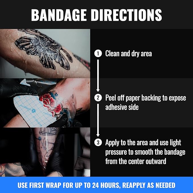 Saniderm Original Tattoo Aftercare Bandage (25 Sheets, 8 in x 10 in) – Convenient, Faster Tattoo Healing and Protection – Sterile, Waterproof, and Latex-Free Tattoo Aftercare Wrap – Gloss Finish