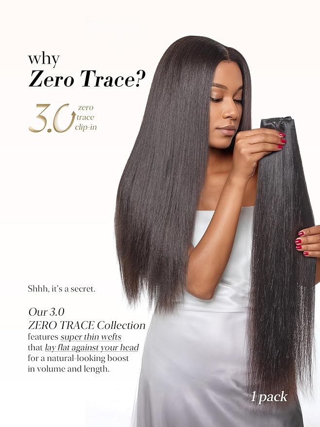 LUVME 0.59mm Zero Trace Invisible Clip in Hair Extensions, Yaki Straight 7 Pcs 100g 16 Inch, 100% Real Human Hair Clip Ins, Easy Clip On Set for Layered Looks and Comfortable Everyday Volume