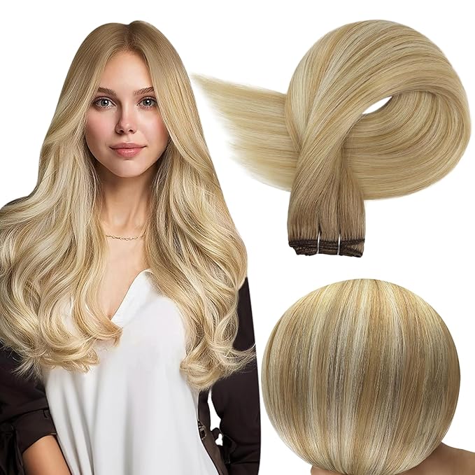 Full Shine Weft Hair Extensions Human Hair 20 Inch Human Hair Sew In Extensions Sew In Hair Extensiosn Real Hair Color Chestnut Brown To Honey Blonde Mix Platinum Blonde Human Hair Bundles 105G