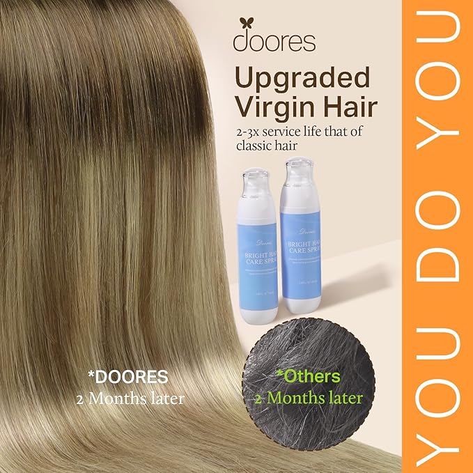 DOORES Hair Extensions Real Human Hair, Balayage Dark Blonde Highlighted Bleach Blonde 135g 18 Inch 7pcs, Thick Remy Clip ins Extensions Straight Natural Hair