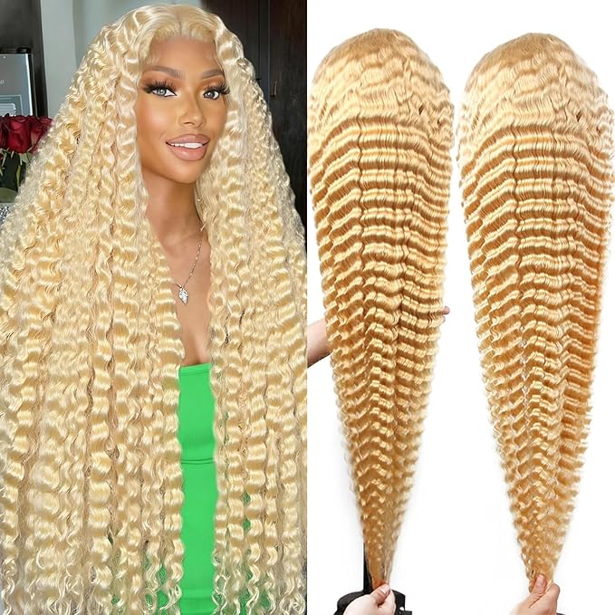 32 Inch 613 Lace Front Wig Human Hair 13x6 Blonde Wig Human Hair 613 Deep Wave HD Lace Frontal Wig 200% Density Long Blonde Curly Wig Water Wave 613 Wig Pre Plucked With Baby Hair for Women