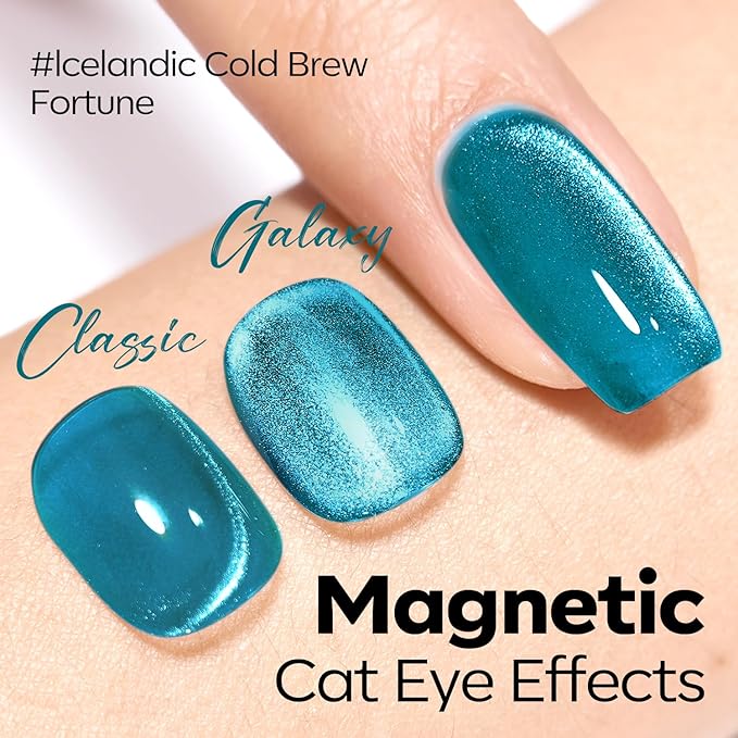modelones Cat Eye Gel Nail Polish Silk Blue Cat Eye Gel Polish Holographic 9D Glass Glitter Multichrome Polish Peacock Blue Nail Polish with Magnet Soak Off Led 15ML