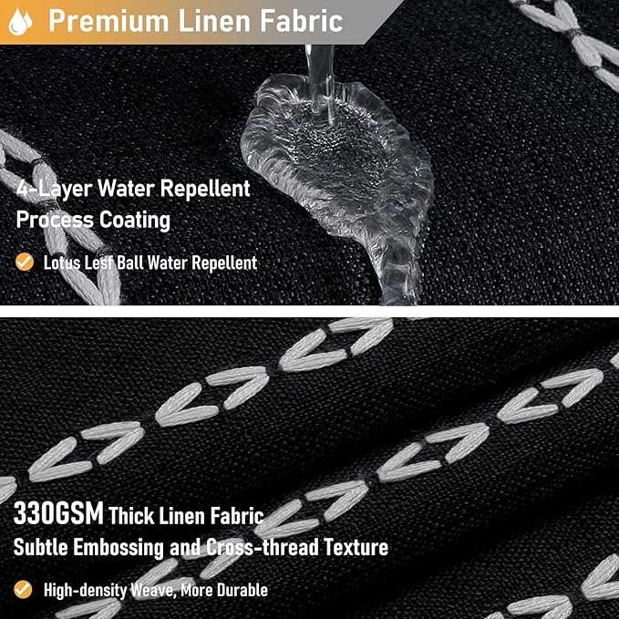 BTTN Boho Farmhouse Shower Curtain, Linen Rustic Weighted Striped Fabric Shower Curtain Set with Tassel, Water Repellent, Bohemian Vintage Country Shower Curtains for Bathroom, Black and White, 72x72