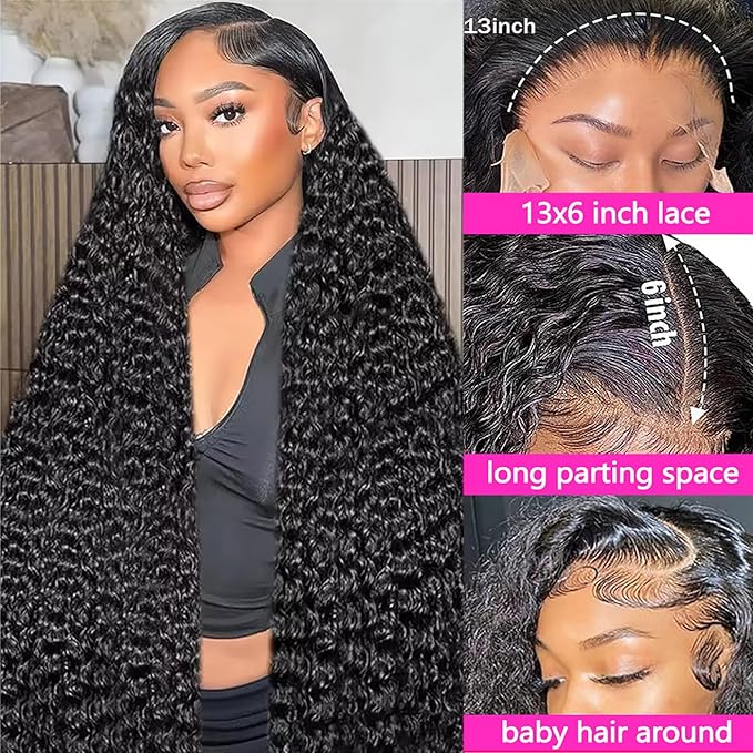 Wet and Wavy Human Hair Wig 13x6 Lace Front Wigs Human Hair Pre Plucked 200 Density Water Wave Wig for Women 32 Inch Natural Color