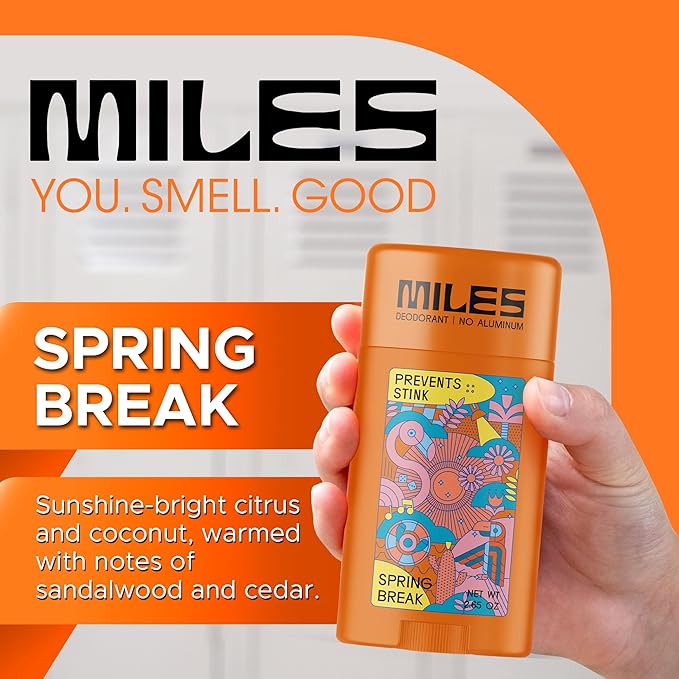 Miles Kids Deodorant for Boys and Girls - Aluminum Free Deodorant for Kids and Teens, Natural, Hypoallergenic, Made in USA - Spring Break Scent, 1-Pack
