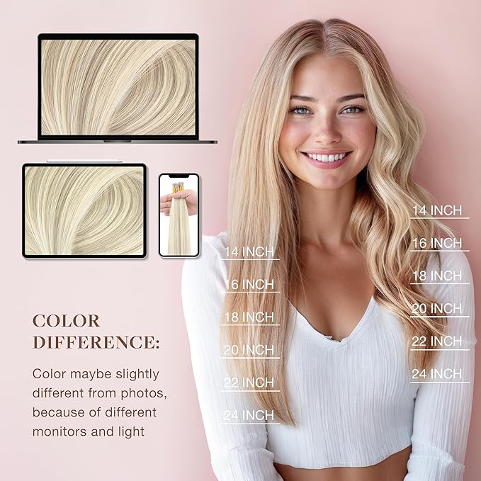 GOO GOO I Tip Hair Extensions, Real Human Hair, 14inch 50g 100S, Cold Fusion I Tip, Invisible Remy, 17A/60A Ash Blonde Highlighted Platinum Blonde