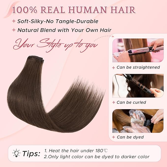 SEGO Single Clip In Hair Extensions Real Human Hair 6 Pcs Individual Clip Ins Remy Straight Soft Seamless Hairpieces for Women -20 Inch #02R Dark Brown