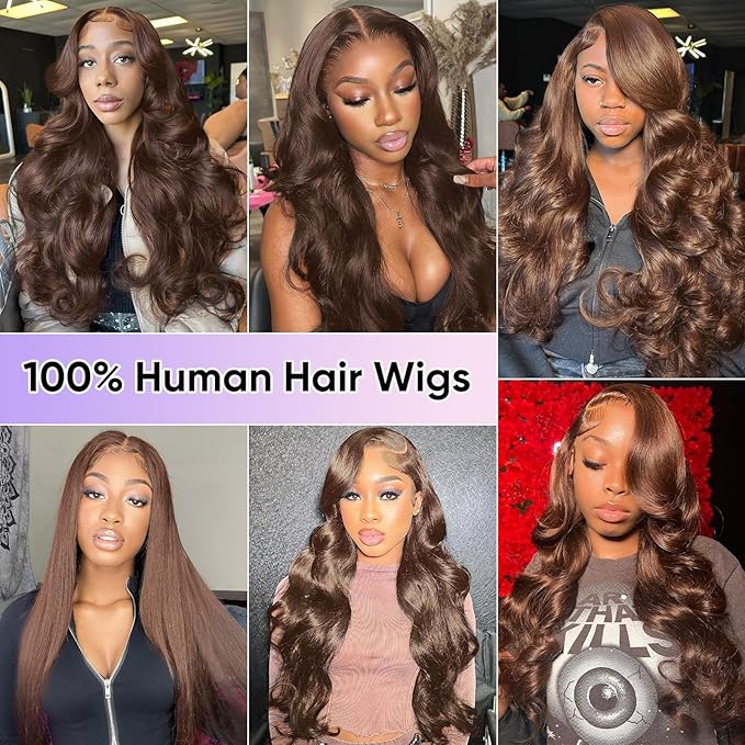 32 Inch Chocolate Brown Body Wave Lace Front Wigs Human Hair 200 Density 13x6 HD Lace Frontal Wigs Human Hair Brown Glueless Wig For Women Pre Plucked with Natural Hairline