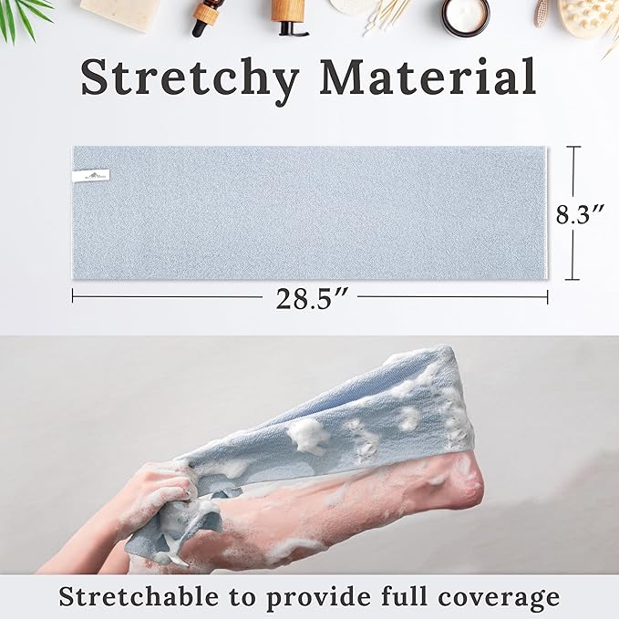 myHomeBody Exfoliating Washcloths for Showering, Loofah Body Scrubber Exfoliator, Back Shower Towel, Bath Washer for Exfoliation, Sky Blue, Set of 2