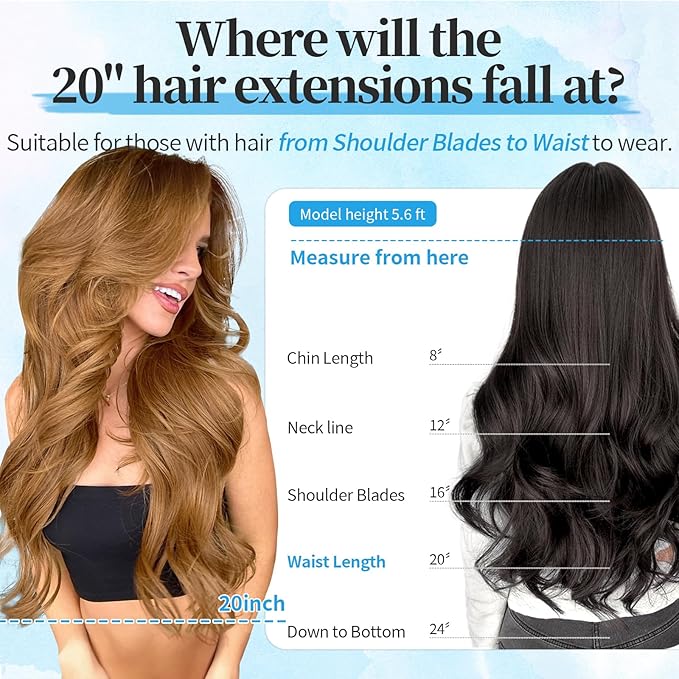 KooKaStyle Invisible Wire Hair Extensions Long Wavy Layered Synthetic Hair Extensions with Transparent Wire Adjustable Size 6 Secure Clips Strawberry Blonde Hairpieces for Women 20 Inch