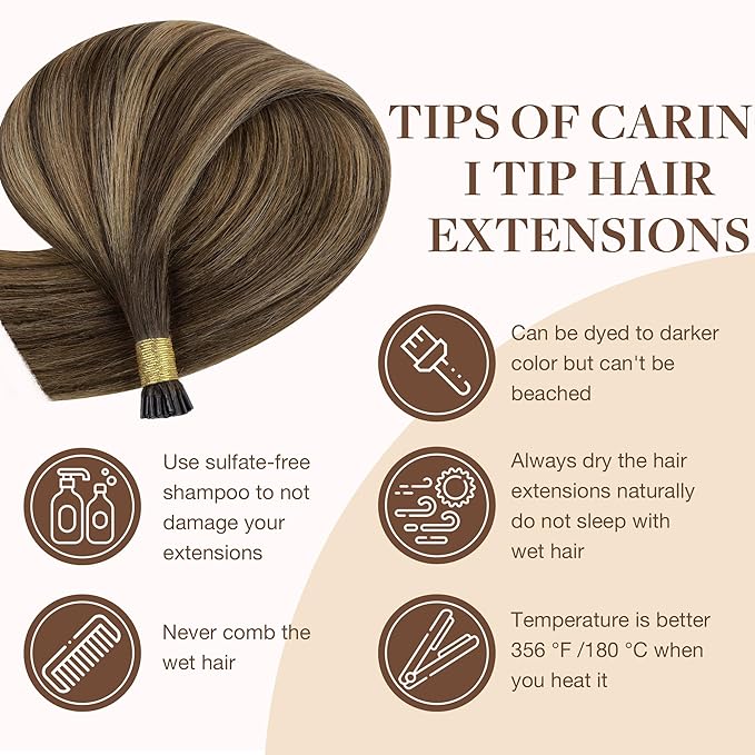 GOO GOO I Tip Hair Extensions Real Human Hair, 24inch 100g 100S, Cold Fusion I Tip Hair Extensions, Invisible Remy Hair Extensions, 4D/14/5B Brunette Balayage
