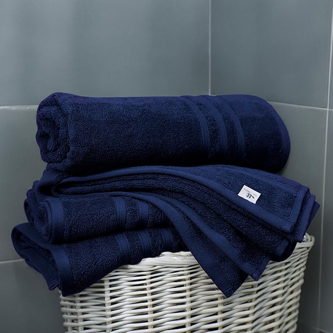 Tens Towels Pack of 4 Soft Bath Towels, 100% Cotton, 27 x 54 Inches, Lightweight & Quick-Dry, Ideal for Daily Bathroom Use, Practical & Comfortable, Navy