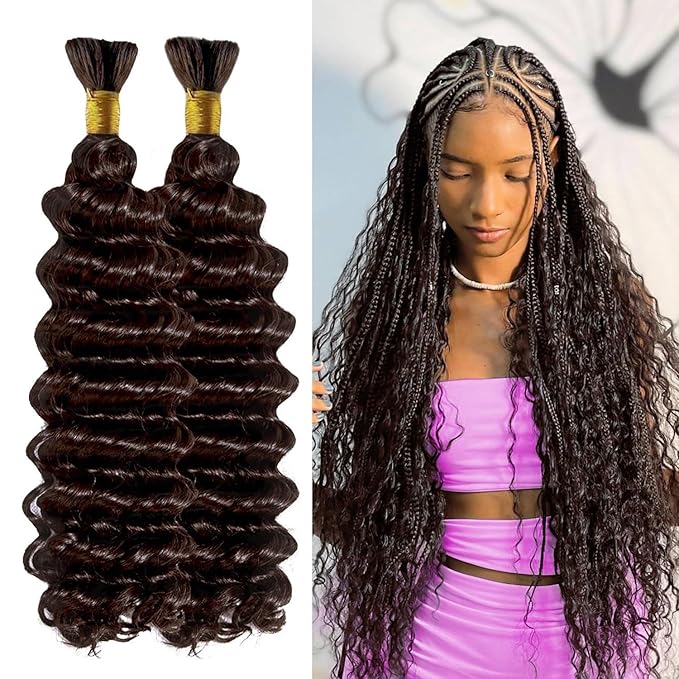 20 Inch Human Braiding Hair 100g Deep Wave Bulk Human Hair for Braiding Brazilian Virgin Human Hair Bundles Wet and Wavy Bundles No Weft Curly Human Hair Extensions for Boho Braids #2