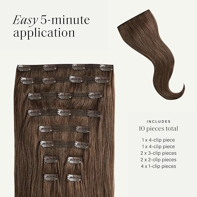 Luxy 100% Remy Human Hair, Classic 160g Clip-In Hair Extensions - 10 Wefts Multi-Dimensional Color for Natural Blending, Adds Volume & Length, Easy Apply & Remove 16" Neutral Brown Classic