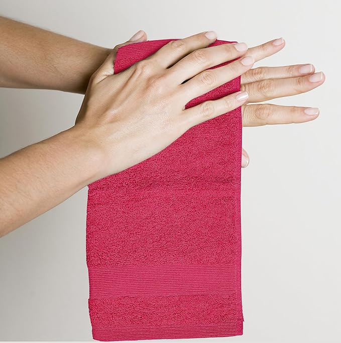 Premium Wash Cloths Pack of 12 (13" x 13") 100% Ring Spun Cotton | Luxury Washcloths | Ultra Soft Face Towels | Highly Absorbent Wash Cloths for face (Raspberry)