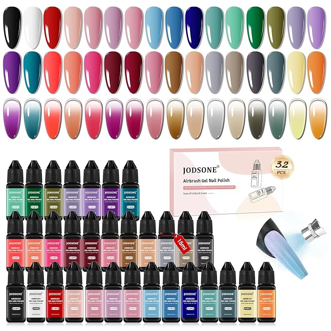 JODSONE 32 Colors Airbrush Gel Nail Polish, No Dilution Gel Nail Polish Strong Coverage, Highly Saturated Colors Ideal for At-home Salon Use