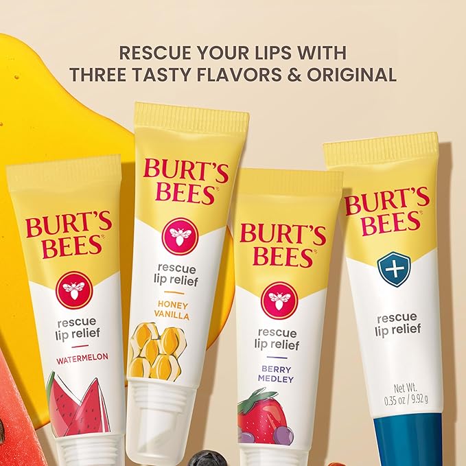 Burt's Bees Stocking Stuffers, Rescue Lip Relief, Honey Vanilla, Hydrating Lip Balm for Dry Cracked Lips, with Responsbily Sourced Beeswax and Shea Butter, 100% Natural Origin, 1 Squeezy Tube, 0.35oz
