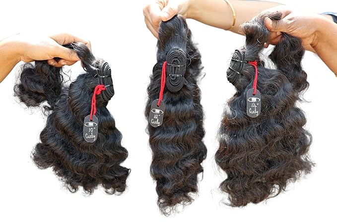 IDM Natural Raw Indian Hair Weft Bundles, Soft Curly, 100% Human Hair (10"12"14" Curly 3Bundles)