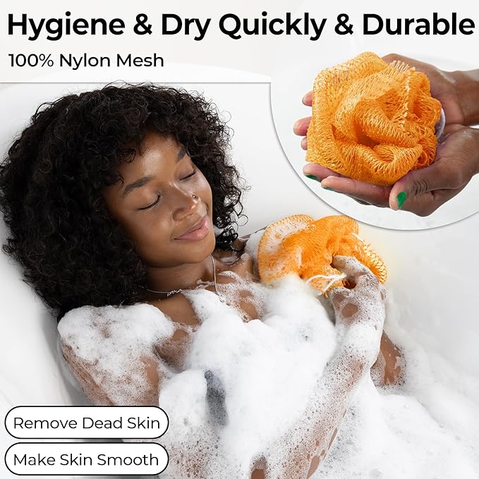 Authentic African Net Sponge with Knots - Afro Scrubber Bath Loofah Exfoliating Net Sponge for Shower - 4 Pack African Bath Sponges Exfoliator for Most Skin Types Back Scrub Washer Accessories