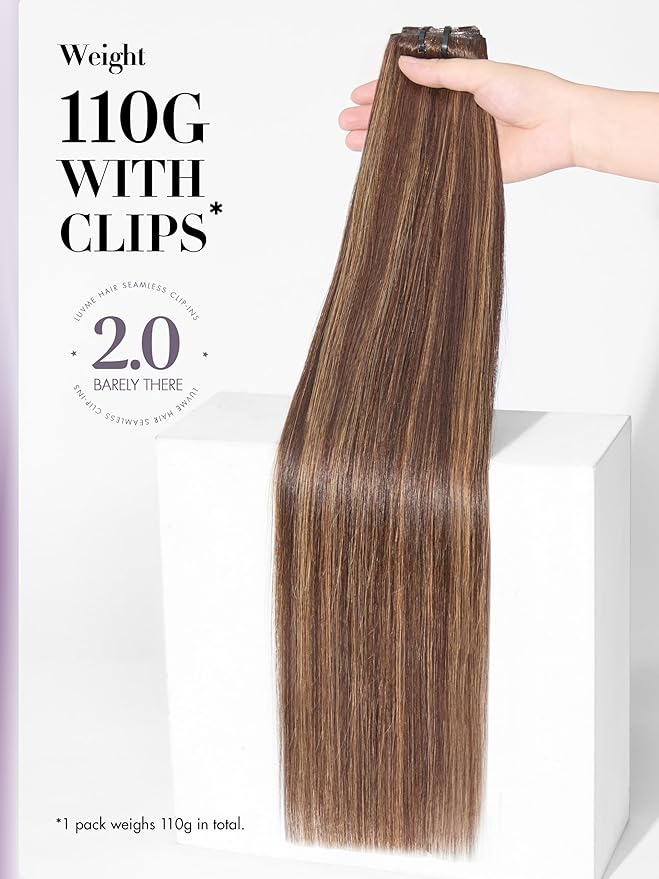 LUVME Invisible Clip in Hair Extensions Real Human Hair, 26 inch 110g 6Pcs, Natural Brown Highlights Human Hair Extensions Clip ins for Women, Natural Seamless Straight Human Hair