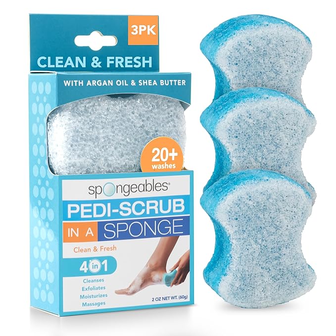Spongables Pedi Scrub Foot Exfoliating 20+ Wash Sponge, Clean & Fresh, 3 Count