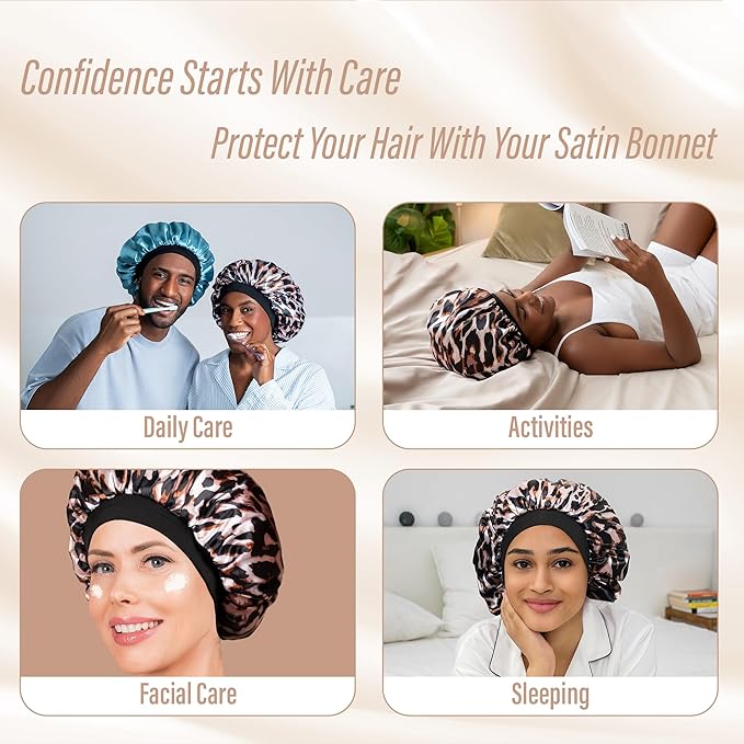 CAPLORD Double Sided Satin Bonnet for Sleeping - Adjustable Silk Sleep Cap for Women and Men